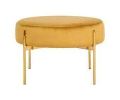 Meubles & Design Poufs Pouf Rond En Velours Et Pieds Doré Noir -Magasin De Chaises pouf rond en velours et pieds dore moutarde 3