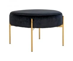 Meubles & Design Poufs Pouf Rond En Velours Et Pieds Doré Noir -Magasin De Chaises pouf rond en velours et pieds dore noir 2