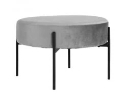 Meubles & Design Poufs Pouf Rond En Velours Gris Et Pieds Noirs -Magasin De Chaises pouf rond en velours gris et pieds noirs 1