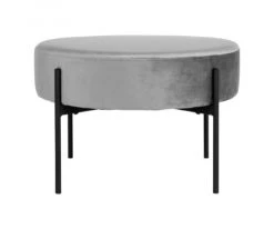 Meubles & Design Poufs Pouf Rond En Velours Gris Et Pieds Noirs