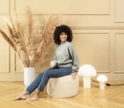 Sitting Point Poufs Pouf Rond Fausse Fourrure Douce Taupe Beige 50x30cm -Magasin De Chaises pouf rond fausse fourrure douce taupe beige 50x30cm 2