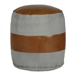 WOMO-DESIGN Poufs Pouf Rond, Gris/marron, Ø 43x47 Cm, En Cuir -Magasin De Chaises pouf rond gris marron oe 43x47 cm en cuir 4