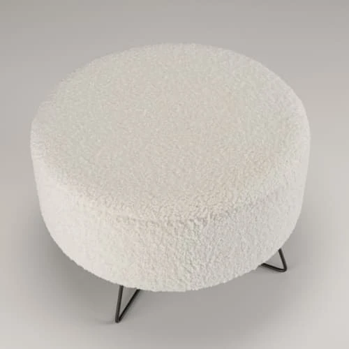 Pouf rond tissu bouclette blanc pieds croisés métal noir MACABANE Poufs Pouf Rond Tissu Bouclette Blanc Pieds Croisés Métal Noir -Magasin De Chaises pouf rond tissu bouclette blanc pieds croises metal noir 5