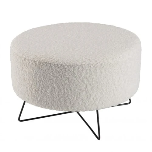 Pouf rond tissu bouclette blanc pieds croisés métal noir MACABANE Poufs Pouf Rond Tissu Bouclette Blanc Pieds Croisés Métal Noir -Magasin De Chaises pouf rond tissu bouclette blanc pieds croises metal noir