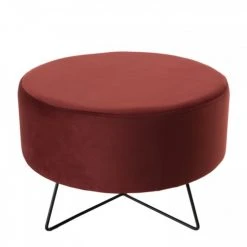 MACABANE Poufs Pouf Rond Tissu Velours Bordeaux Pieds Métal -Magasin De Chaises pouf rond tissu velours bordeaux pieds metal 3
