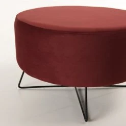 MACABANE Poufs Pouf Rond Tissu Velours Bordeaux Pieds Métal -Magasin De Chaises pouf rond tissu velours bordeaux pieds metal 4