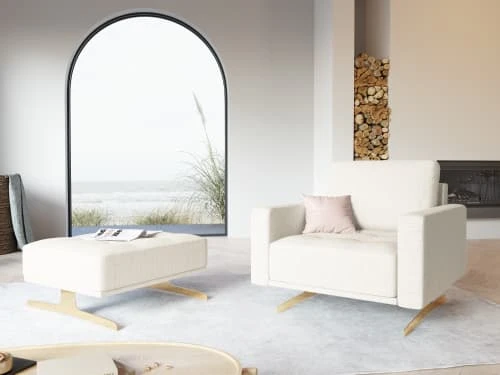 Pouf tissu structuré beige clair Micadoni Home Poufs Pouf Tissu Structuré Beige Clair -Magasin De Chaises pouf tissu structure beige clair 1