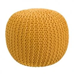 Rendez Vous Déco Poufs Pouf Tricot Rond En Coton Jaune Moutarde