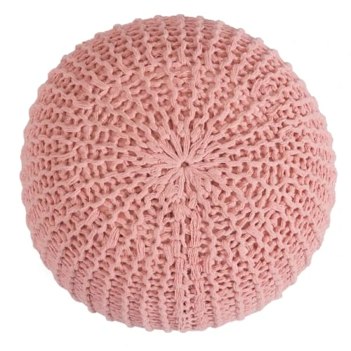 Pouf tricot rond en coton rose poudré Rendez Vous Déco Poufs Pouf Tricot Rond En Coton Rose Poudré -Magasin De Chaises pouf tricot rond en coton rose poudre 1