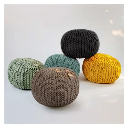Pouf tricot rond en coton taupe Rendez Vous Déco Poufs Pouf Tricot Rond En Coton Taupe -Magasin De Chaises pouf tricot rond en coton taupe 1