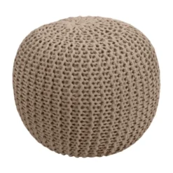 Rendez Vous Déco Poufs Pouf Tricot Rond En Coton Taupe
