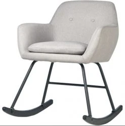 ATHM DESIGN Fauteuils Rocking Chair Assise Tissu Gris Clair Pieds Métal Noir