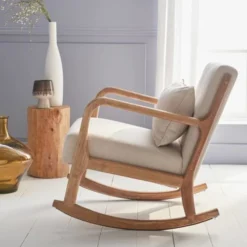 Alice's Garden Fauteuils Rocking Chair Design Tissu Beige Et Bois - Lorens Rocking -Magasin De Chaises rocking chair design tissu beige et bois lorens rocking 2
