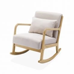 Alice's Garden Fauteuils Rocking Chair Design Tissu Beige Et Bois - Lorens Rocking