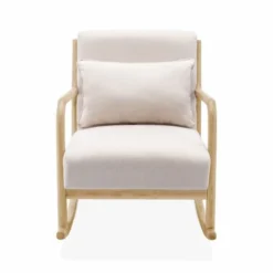 Alice's Garden Fauteuils Rocking Chair Design Tissu Beige Et Bois - Lorens Rocking -Magasin De Chaises rocking chair design tissu beige et bois lorens rocking 3