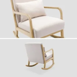 Alice's Garden Fauteuils Rocking Chair Design Tissu Beige Et Bois - Lorens Rocking -Magasin De Chaises rocking chair design tissu beige et bois lorens rocking 4