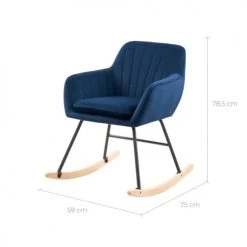 Rendez Vous Déco Fauteuils Rocking-chair En Velours Bleu Et Pieds En Métal Et Bois 2 Rendez Vous Déco Fauteuils Rocking-chair En Velours Bleu Et Pieds En Métal Et Bois -Magasin De Chaises rocking chair en velours bleu et pieds en metal et bois 2
