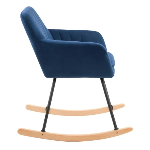 Rocking-chair en velours bleu et pieds en métal et bois Rendez Vous Déco Fauteuils Rocking-chair En Velours Bleu Et Pieds En Métal Et Bois -Magasin De Chaises rocking chair en velours bleu et pieds en metal et bois 5